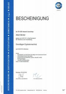 Bescheinigung TÜV SÜD Grundlagen Explosionsschutz