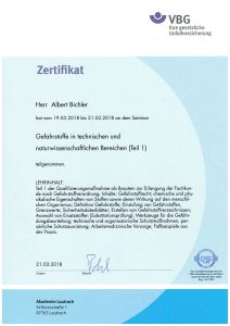 Zertifikat Gefahrstoffe in technischen und naturwissenschaftlichen Bereichen (Teil 1)
