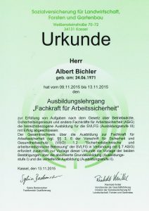Sozialversicherung für Landwirtschaft, Forsten und Gartenbau. Ausbildungslehrgang Fachkraft für Arbeitssicherheit.